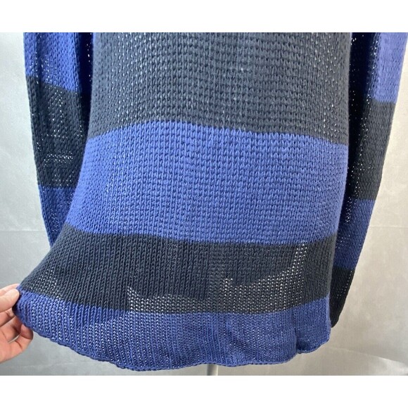 Wooden Ships Sweater M/L Open Knit Cowl Neck Blue Gray Striped Nautical Spring - Picture 4 of 13